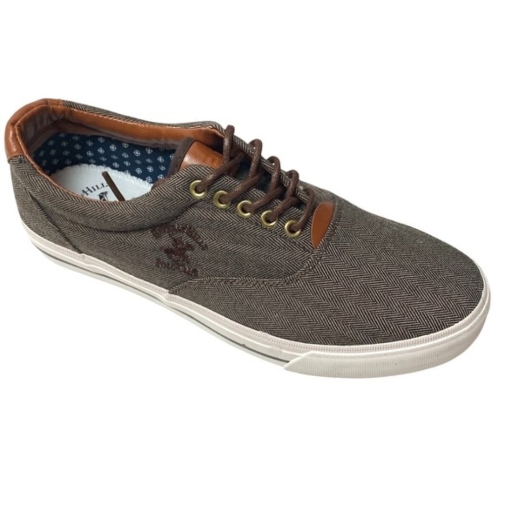 New BHPC Brown Herringbone Pattern Canvas Lace Up Casual Men's Deck Boat Shoes
